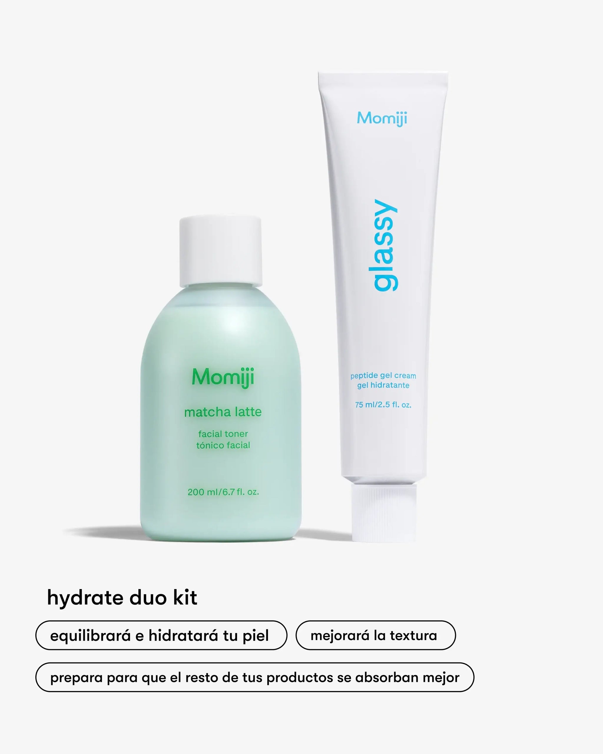 Kit Dúo de Gel Hidratante y Tónico de Momiji, una combinación perfecta para una piel radiante y saludable. Este set incluye un gel hidratante ligero y refrescante, formulado para proporcionar una hidratación intensa sin sensación grasosa. Complementado con un tónico suave y equilibrante, este dúo ayuda a restaurar el equilibrio natural de la piel y a prepararla para absorber mejor los nutrientes. 