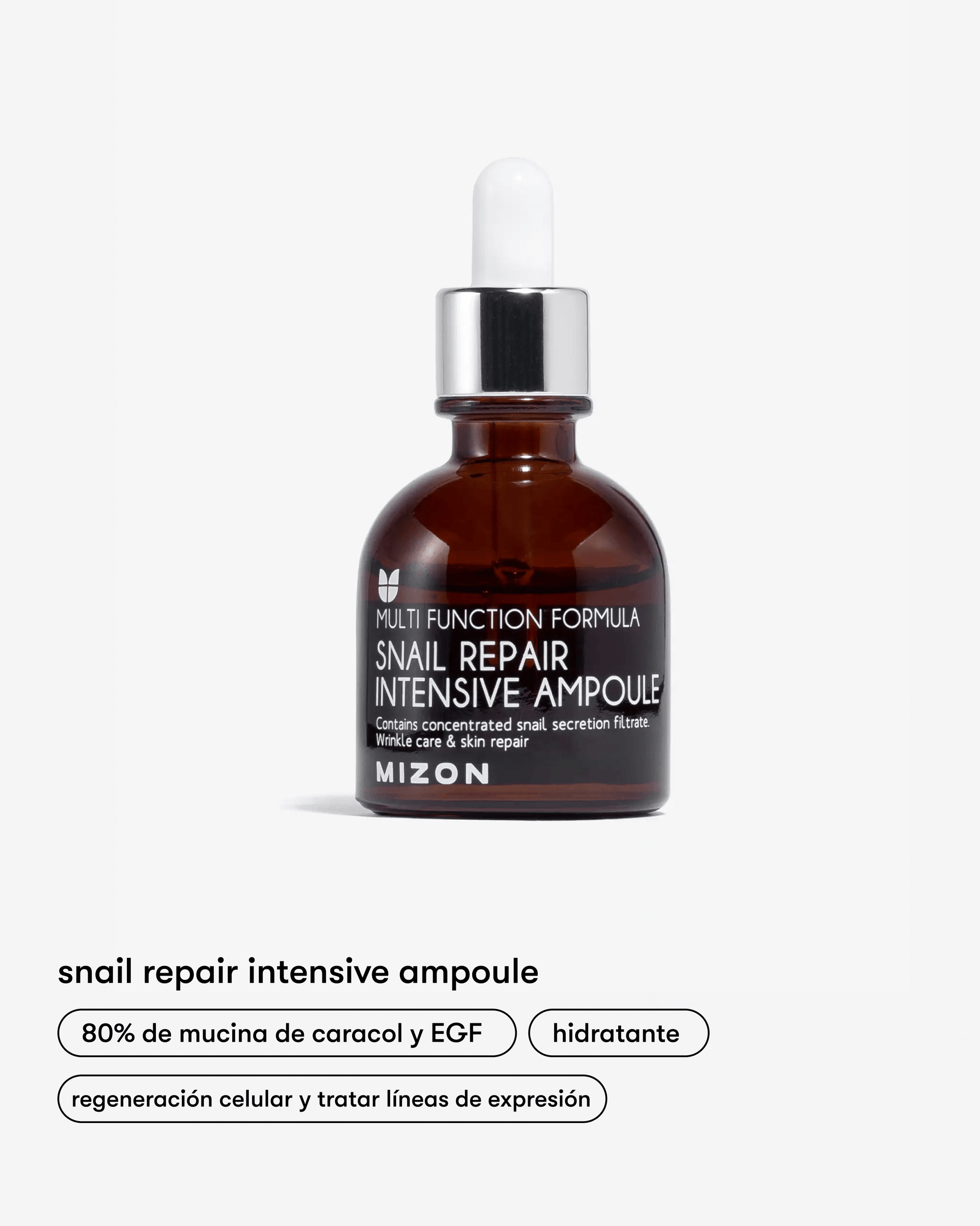 suero de mucina de caracol de Mizon en Momiji Beauty, tu destino confiable para productos de cuidado de la piel de calidad. Este suero innovador está formulado con mucina de caracol, conocida por sus propiedades regenerativas y reparadoras. Con su textura ligera y de rápida absorción, este suero hidrata profundamente la piel, suaviza las líneas finas y ayuda a mejorar la elasticidad y la luminosidad.