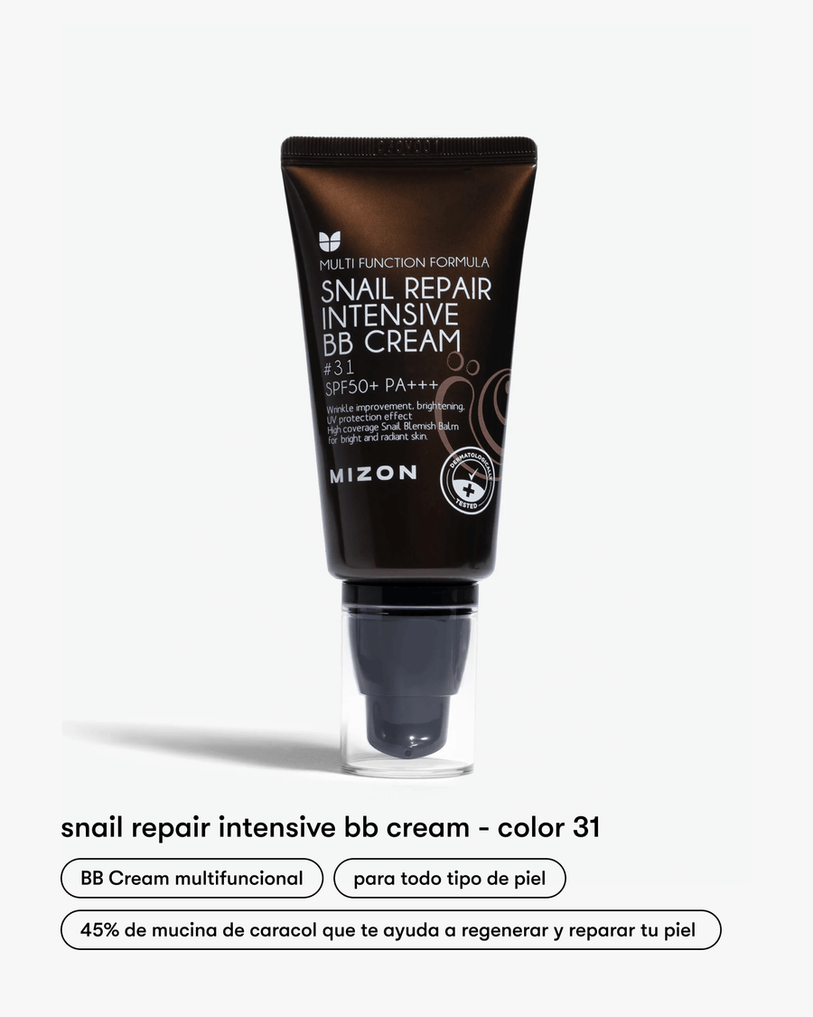 la BB Cream con mucina de caracol en el tono 31 de Mizon, disponible en Momiji Beauty, tu destino confiable para productos de belleza de alta calidad. Esta innovadora BB Cream no solo ofrece una cobertura natural y uniforme, sino que también está enriquecida con mucina de caracol, conocida por sus propiedades hidratantes y regeneradoras para la piel. Con un tono 31 que se adapta a una variedad de tonos de piel, esta fórmula ligera se absorbe rápidamente, dejando la piel con un aspecto radiante y saludable.