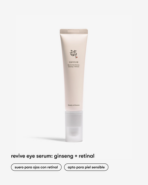 Descubre el Serum para Ojos Revive con Ginseng y Retinol de Beauty of Joseon en Momiji Beauty. Este innovador serum combina la poderosa acción revitalizante del ginseng con los beneficios rejuvenecedores del retinol, proporcionando una solución completa para el contorno de ojos. Con su fórmula única, este serum ayuda a reducir la apariencia de ojeras, líneas finas y arrugas, dejando la delicada piel alrededor de los ojos visiblemente más firme, luminosa y rejuvenecida. 