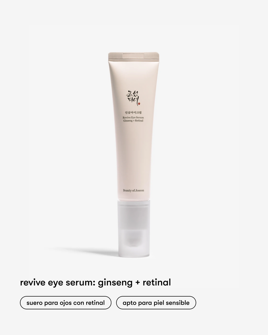 Descubre el Serum para Ojos Revive con Ginseng y Retinol de Beauty of Joseon en Momiji Beauty. Este innovador serum combina la poderosa acción revitalizante del ginseng con los beneficios rejuvenecedores del retinol, proporcionando una solución completa para el contorno de ojos. Con su fórmula única, este serum ayuda a reducir la apariencia de ojeras, líneas finas y arrugas, dejando la delicada piel alrededor de los ojos visiblemente más firme, luminosa y rejuvenecida. 