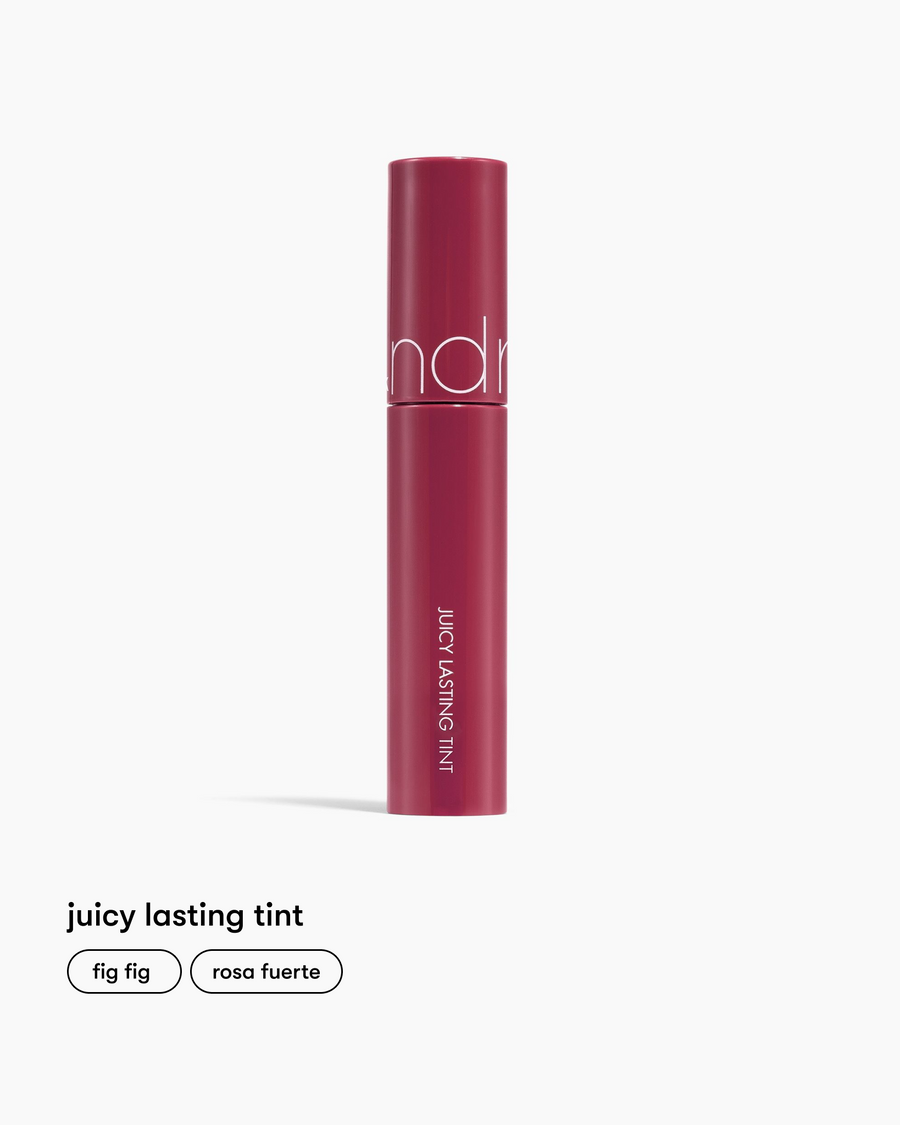 Tinta labial Juicy Lasting en tono Fig Fig Rom-nd en Momiji Beauty. Sumérgete en un mundo de color y durabilidad, te ofrece labios con una pigmentación intensa, acabado jugoso  y radiante durante horas. Su fórmula de larga duración se desliza suavemente sobre tus labios, proporcionando una cobertura uniforme y confortable sin retoques constantes. Enriquecida con ingredientes hidratantes, como la jugosa esencia de higo, esta tinta labial nutre y protege tus labios, manteniéndolos suaves y sedosos. 